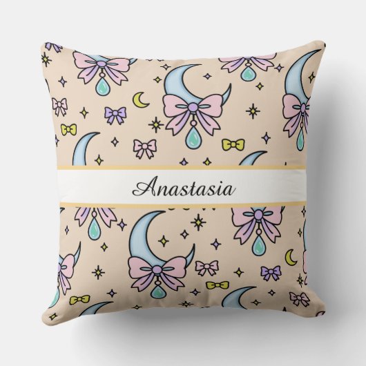 Personalized Girl Cute Bow Name Moons Peach クッション (裏面)