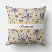 Personalized Girl Cute Bow Name Moons Peach クッション (正面)