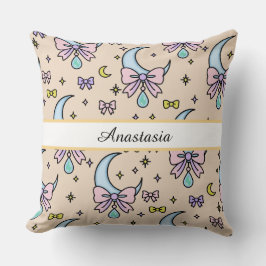 Personalized Girl Cute Bow Name Moons Peach クッション