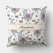 Personalized Girl Cute Bow Name Moons White クッション (裏面)