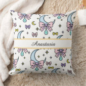 Personalized Girl Cute Bow Name Moons White クッション (ブランケット)