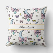 Personalized Girl Cute Bow Name Moons White クッション (正面)