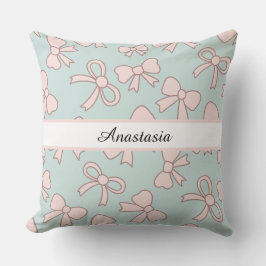 Personalized Girl Cute Pretty Bow Name Blue Pink クッション