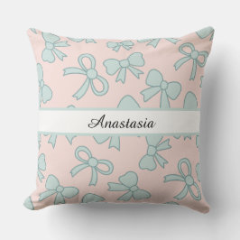 Personalized Girl Cute Pretty Bow Name Pink Blue クッション