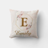Personalized Girl Initial & Name Monogram Floral クッション (正面)