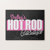Personalized Girl NAME Pinstripes Hot Rod Garage ジグソーパズル (横)