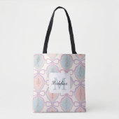 Personalized Girl Pastel Cute Bow Name Blue Pink トートバッグ (正面)