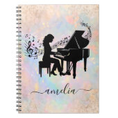 Personalized Girl Pianist Silhouette Music Notes   ノートブック (正面)