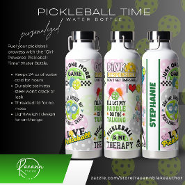 Personalized "Girl-Powered Pickleball Time" ウォーターボトル