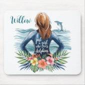 Personalized Girl Who Loves Dolphins Mousepad マウスパッド (正面)
