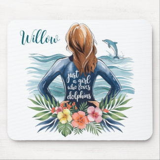 Personalized Girl Who Loves Dolphins Mousepad マウスパッド