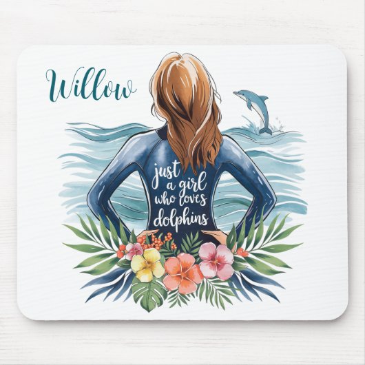 Personalized Girl Who Loves Dolphins Mousepad マウスパッド (正面)