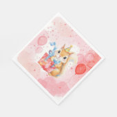 Personalized Girl's Birthday Squirrel Pink and Red スタンダードランチョンナプキン (角)