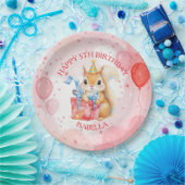 Personalized Girl's Birthday Squirrel Pink and Red ペーパープレート (パーティー)