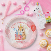 Personalized Girl's Birthday Squirrel Pink and Red ペーパープレート (パーティー)