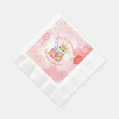 Personalized Girl's Birthday Squirrel Pink and Red 縁ありランチョンナプキン (角)