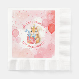 Personalized Girl's Birthday Squirrel Pink and Red 縁ありランチョンナプキン