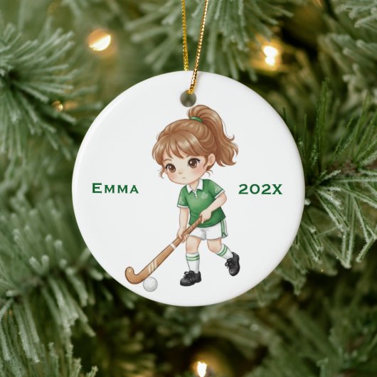Personalized Girls Field Hockey Player セラミックオーナメント (ツリー)