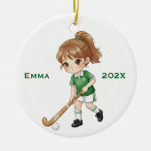 Personalized Girls Field Hockey Player セラミックオーナメント (正面)