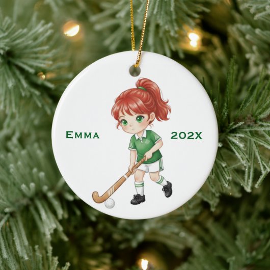 Personalized Girls (Red Hair) Field Hockey Player セラミックオーナメント (ツリー)