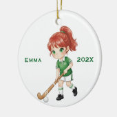 Personalized Girls (Red Hair) Field Hockey Player セラミックオーナメント (左)