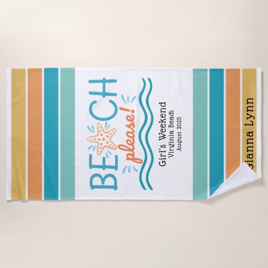 Personalized Girls Weekend Getaway Beach Please ビーチタオル (正面)