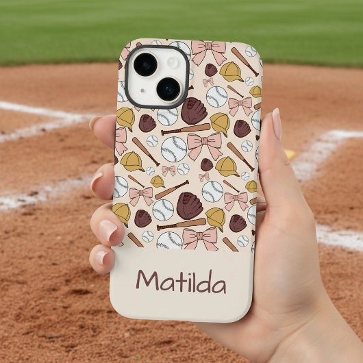Personalized Girly Baseball Bow Pattern Phone Case Case-Mate iPhoneケース