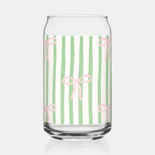 Personalized Girly Coquette Green Stripe Bow ガラス缶 (裏面)