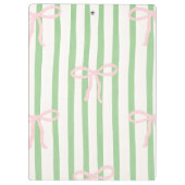 Personalized Girly Coquette Green Stripe Bow クリップボード (裏面)