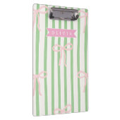 Personalized Girly Coquette Green Stripe Bow クリップボード (右)