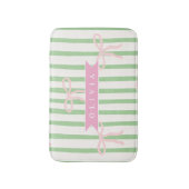 Personalized Girly Coquette Green Stripe Bow バスマット (正面縦)