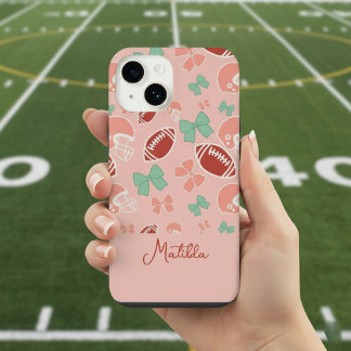 Personalized Girly Football Bow Pattern Phone Case iPhone 14ケース