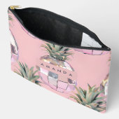 Personalized Glam Disco Pineapple Pink Metallic アクセサリーポーチ (見開き)