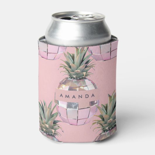 Personalized Glam Disco Pineapple Pink Metallic 缶クーラー (缶正面)