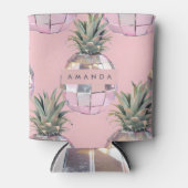 Personalized Glam Disco Pineapple Pink Metallic 缶クーラー (正面)