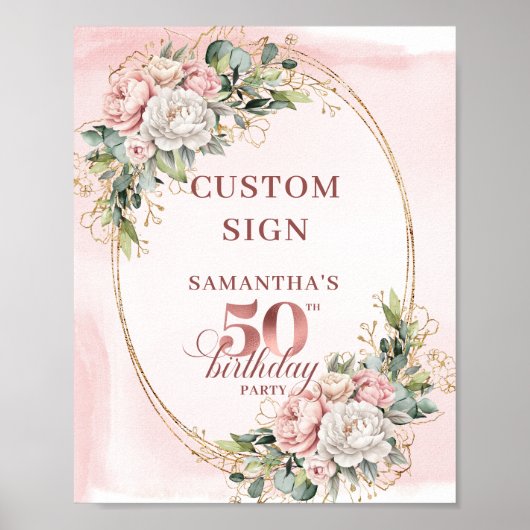 Personalized Glam Rose Gold 50th Birthday Tabletop ポスター (正面)