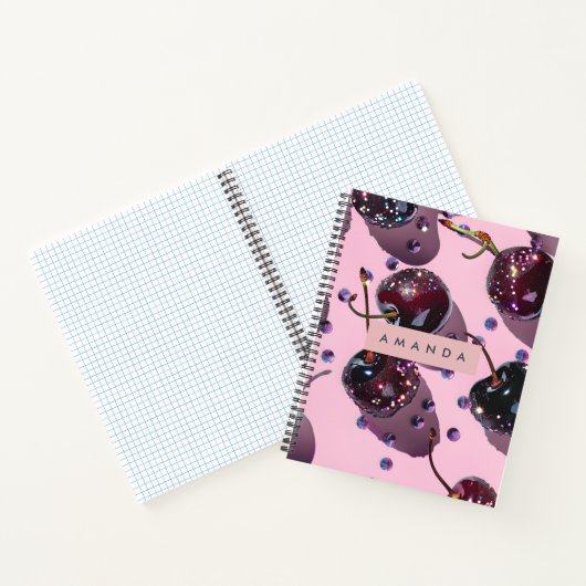 Personalized Glam Sparkle Cherry Design ノートブック (内部)