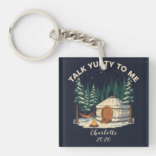 Personalized Glamping Yurt Adventure Retro Camping キーホルダー (正面)