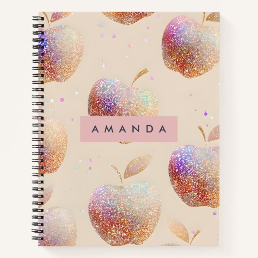 Personalized Glitter Apple Sparkle Fruit Pastel  ノートブック (正面)
