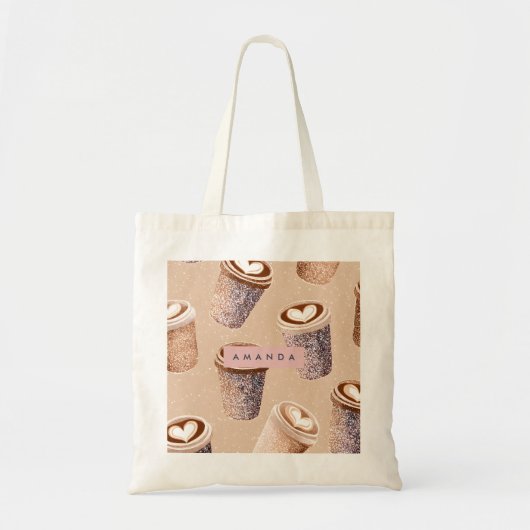 Personalized Glitter Coffee Cup Latte Art トートバッグ (正面)