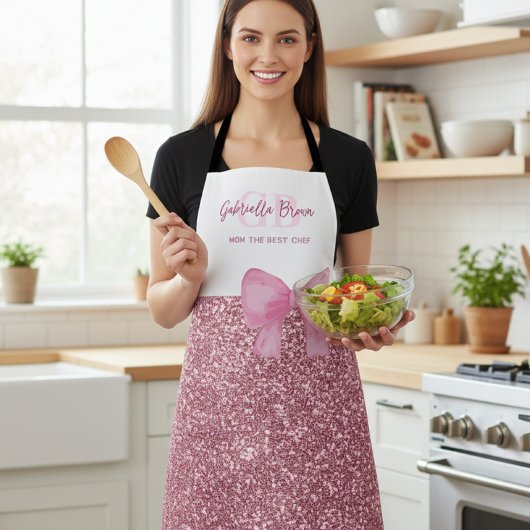 Personalized Glitter Pink Apron Mom The Best Chef エプロン