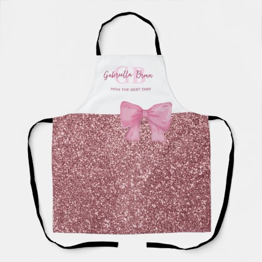 Personalized Glitter Pink Apron Mom The Best Chef エプロン (正面)