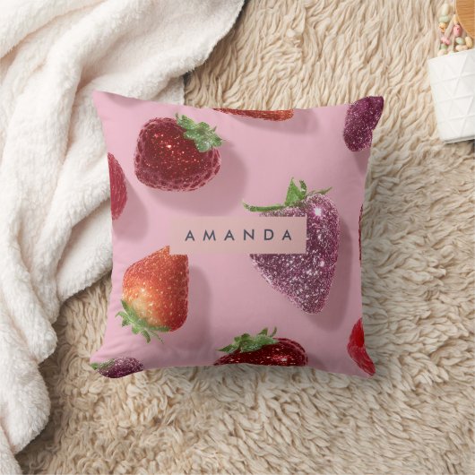 Personalized Glitter Strawberry & Raspberry  クッション (ブランケット)
