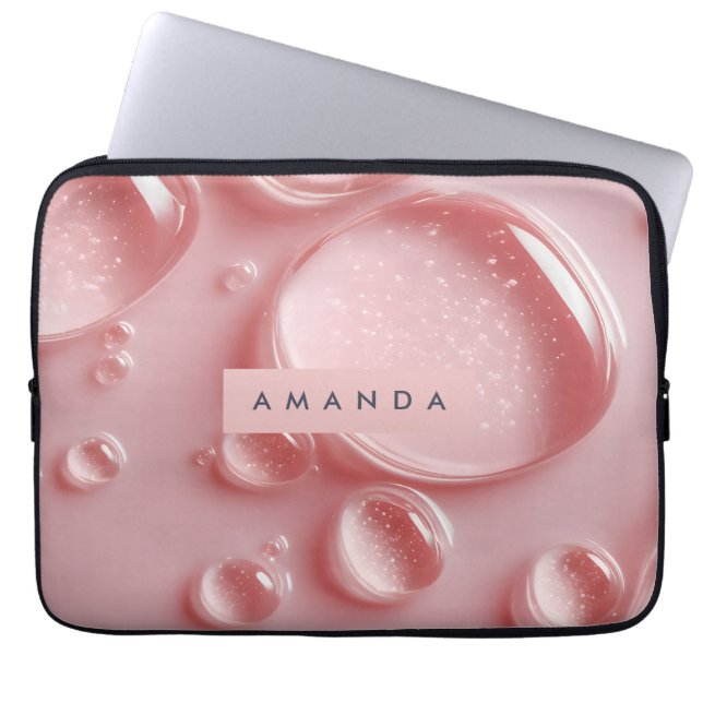 Personalized Glossy Blush Pink Water Droplets  ラップトップスリーブ (正面)