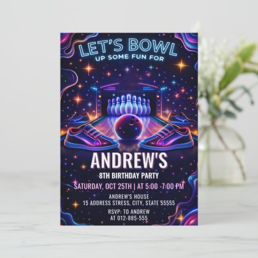 Personalized Glow bowling birthday invitation 招待状 (スタンド正面)