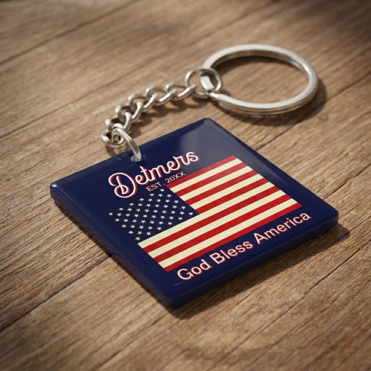 Personalized God Bless America Flag キーホルダー