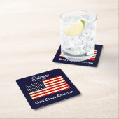 Personalized God Bless America Flag スクエアペーパーコースター (インサイチュ)