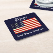 Personalized God Bless America Flag スクエアペーパーコースター (アングル)
