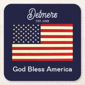 Personalized God Bless America Flag スクエアペーパーコースター (正面)