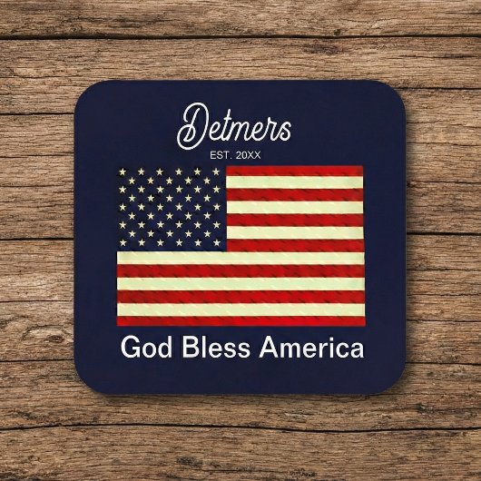 Personalized God Bless America Flag スクエアペーパーコースター